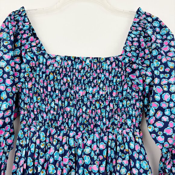 Lilly Pulitzer Beyonca Smocked Babydoll Dress Size M Seabreeze Blue Low Tide - Picture 4 of 12